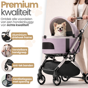 Dogs&amp;Co&reg; Hondenbuggy Deluxe Goud &amp; Zwart - Opvouwbaar - Premium banden - RVS - Hond &amp; Kat - Hondenwagen - Huisdierenwagen