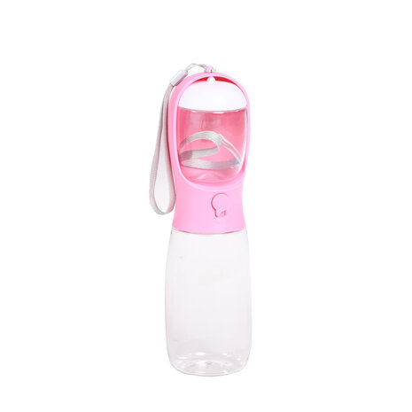 Dogs&amp;Co Honden Waterfles 500 ML  met voerbakje Pink