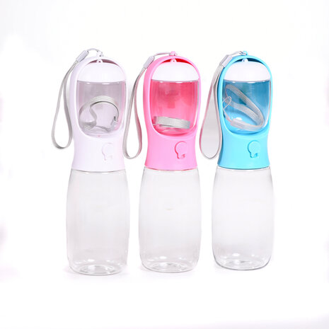 Dogs&amp;Co Honden Waterfles 300 ML  met voerbakje Pink