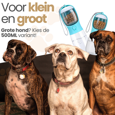 Dogs&amp;Co Honden Waterfles 300 ML  met voerbakje Blauw