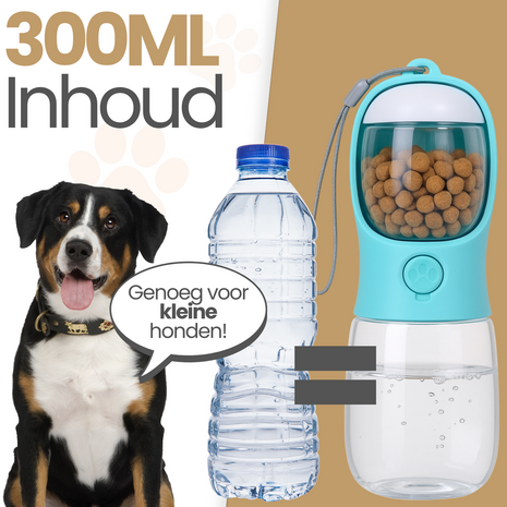 Dogs&amp;Co Honden Waterfles 300 ML  met voerbakje Blauw