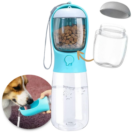 Dogs&amp;Co Honden Waterfles 500 ML  met voerbakje Blauw