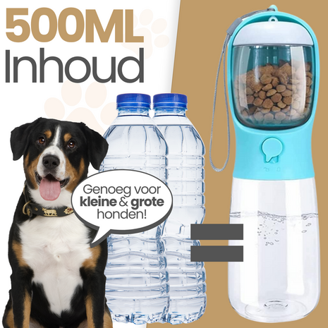 Dogs&amp;Co Honden Waterfles 500 ML  met voerbakje Blauw
