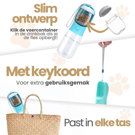 Dogs&amp;Co Honden Waterfles 500 ML  met voerbakje Blauw