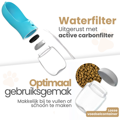 Dogs&amp;Co Honden Waterfles 500 ML  met voerbakje Blauw