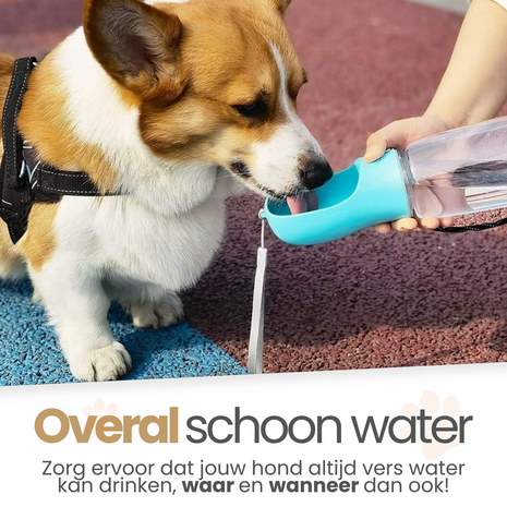 Dogs&amp;Co Honden Waterfles 500 ML  met voerbakje Roze