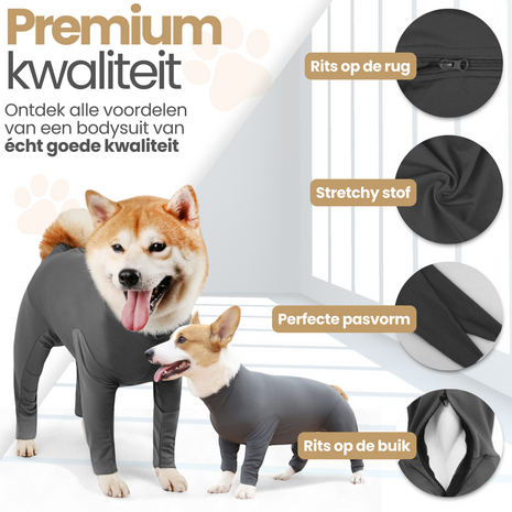 Dogs&amp;Co&reg; Medisch Bodysuit - Operatie jumpsuit Grijs - Operatiepak voor de hond grijs