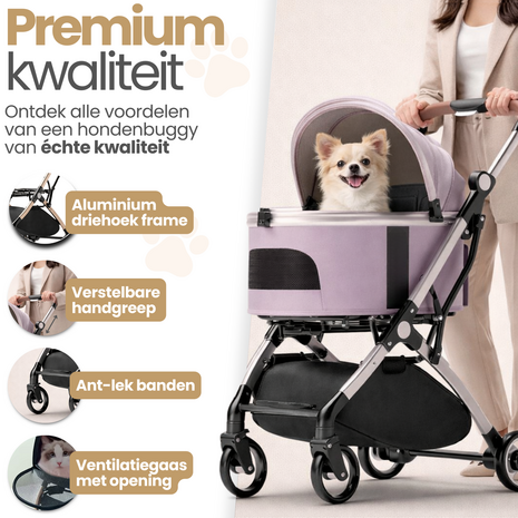 Dogs&Co&reg; Hondenbuggy Deluxe Goud & Zwart - Opvouwbaar - Premium banden - RVS - Hond & Kat - Hondenwagen - Huisdierenwagen
