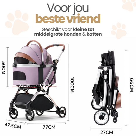 Dogs&Co&reg; Hondenbuggy Deluxe Goud & Zwart - Opvouwbaar - Premium banden - RVS - Hond & Kat - Hondenwagen - Huisdierenwagen